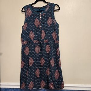 Lucky Brand Sleeveless Bohemian Tie Waist Midi Teal/Pink Lined Dress Size Small